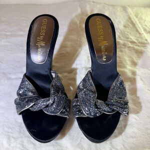 Guess Black and Silver Glitter Mules